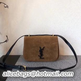 Grade SAINT LAURENT Monogram suede cross-body bag 512853 brown