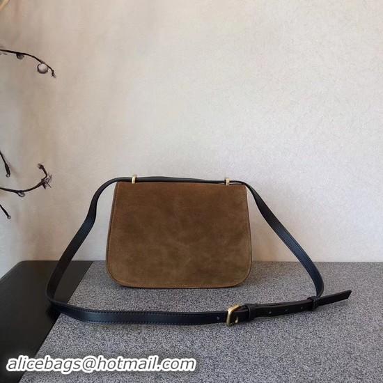 Grade SAINT LAURENT Monogram suede cross-body bag 512853 brown