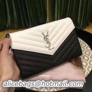 Stylish SAINT LAURENT Monogram quilted leather envelope clutch 26813 Black&white