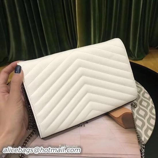 Stylish SAINT LAURENT Monogram quilted leather envelope clutch 26813 Black&white