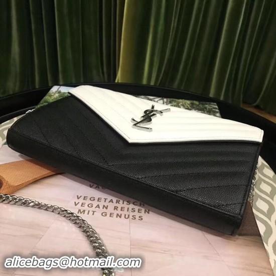 Stylish SAINT LAURENT Monogram quilted leather envelope clutch 26813 Black&white