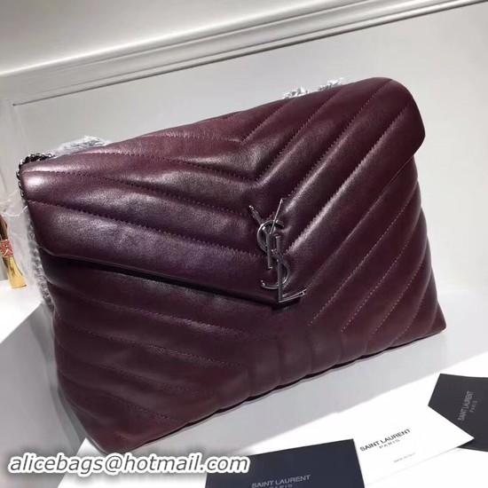 Crafted SAINT LAURENT Loulou Monogram medium quilted leather shoulder bag 74558 Wine