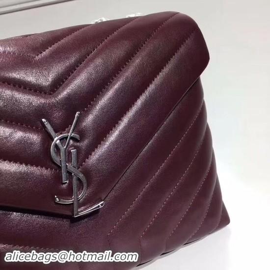 Crafted SAINT LAURENT Loulou Monogram medium quilted leather shoulder bag 74558 Wine