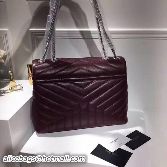 Crafted SAINT LAURENT Loulou Monogram medium quilted leather shoulder bag 74558 Wine