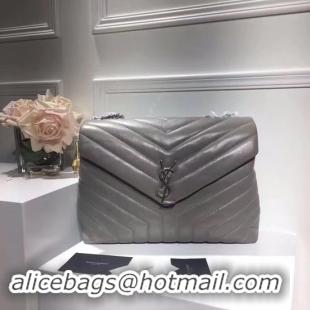 Top Grade SAINT LAURENT Loulou Monogram medium quilted leather shoulder bag 74558 grey