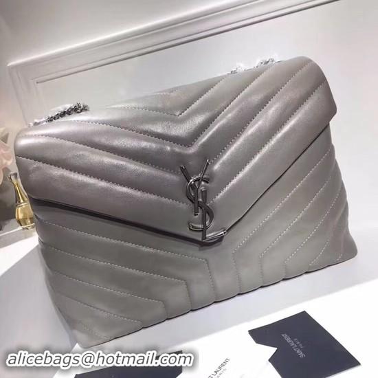 Top Grade SAINT LAURENT Loulou Monogram medium quilted leather shoulder bag 74558 grey