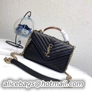 Fashion SAINT LAURENT Monogram College small quilted leather shoulder bag 5809 black