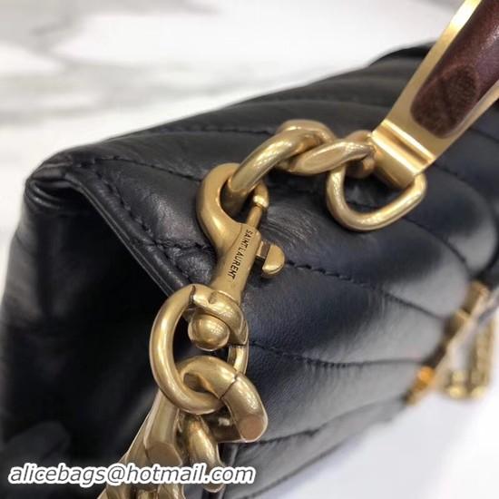 Fashion SAINT LAURENT Monogram College small quilted leather shoulder bag 5809 black