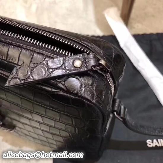 Luxury SAINT LAURENT crocodile-embossed leather cross-body bag 505730 black