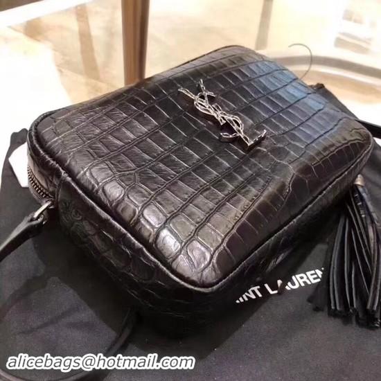 Luxury SAINT LAURENT crocodile-embossed leather cross-body bag 505730 black