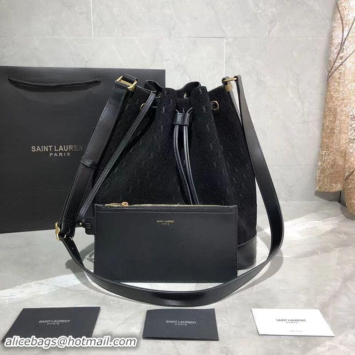 Discounts Yves Saint Laurent Black Matte Leather Bucket Bag Y568606 Black