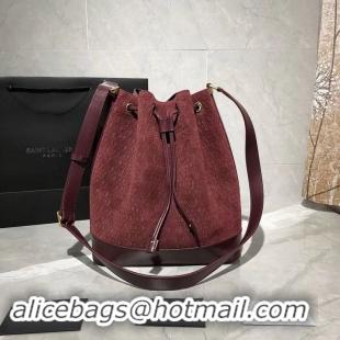 Practical Yves Saint Laurent Black Matte Leather Bucket Bag Y568606 Wine