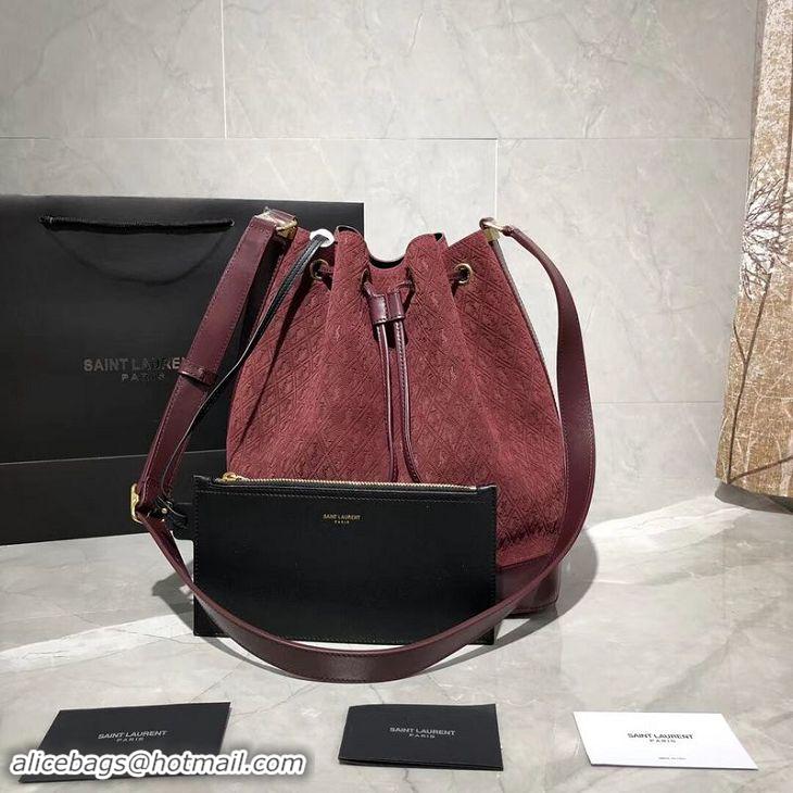 Practical Yves Saint Laurent Black Matte Leather Bucket Bag Y568606 Wine