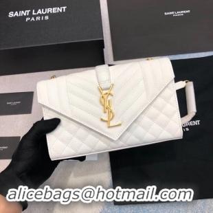 Stylish YSL ENVELOPE SMALL IN MIX MATELASSEGRAIN DE POUDRE EMBOSSED LEATHER 19207 BLANC VINTAGE