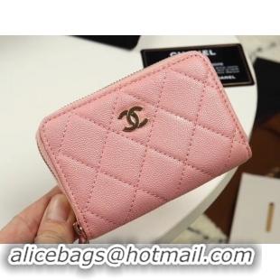 Best Grade Chanel classic card holder Grained Calfskin & Gold-Tone Metal A69271 pink