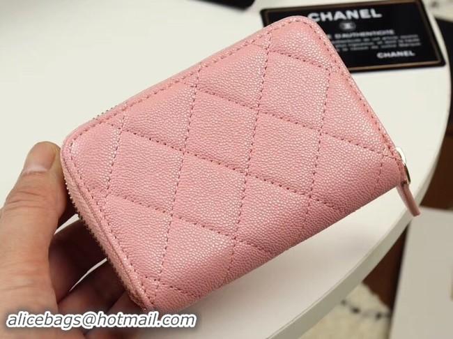 Best Grade Chanel classic card holder Grained Calfskin & Gold-Tone Metal A69271 pink