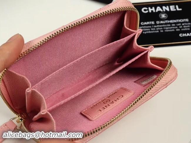 Best Grade Chanel classic card holder Grained Calfskin & Gold-Tone Metal A69271 pink