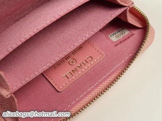 Best Grade Chanel classic card holder Grained Calfskin & Gold-Tone Metal A69271 pink