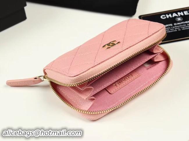 Best Grade Chanel classic card holder Grained Calfskin & Gold-Tone Metal A69271 pink