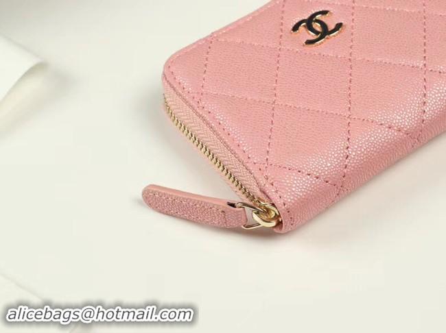 Best Grade Chanel classic card holder Grained Calfskin & Gold-Tone Metal A69271 pink