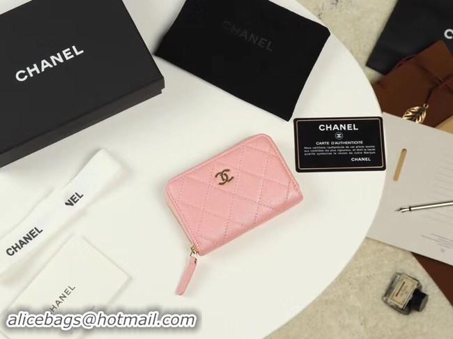 Best Grade Chanel classic card holder Grained Calfskin & Gold-Tone Metal A69271 pink