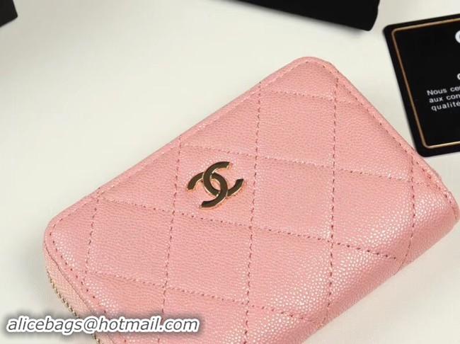 Best Grade Chanel classic card holder Grained Calfskin & Gold-Tone Metal A69271 pink