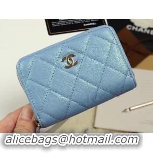 Good Quality Chanel classic card holder Grained Calfskin & Gold-Tone Metal A69271 Blue