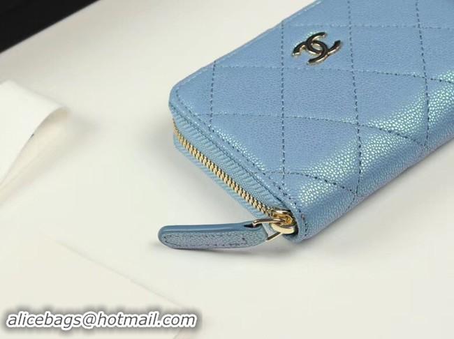 Good Quality Chanel classic card holder Grained Calfskin & Gold-Tone Metal A69271 Blue