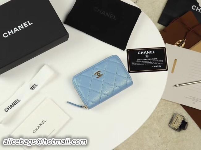 Good Quality Chanel classic card holder Grained Calfskin & Gold-Tone Metal A69271 Blue