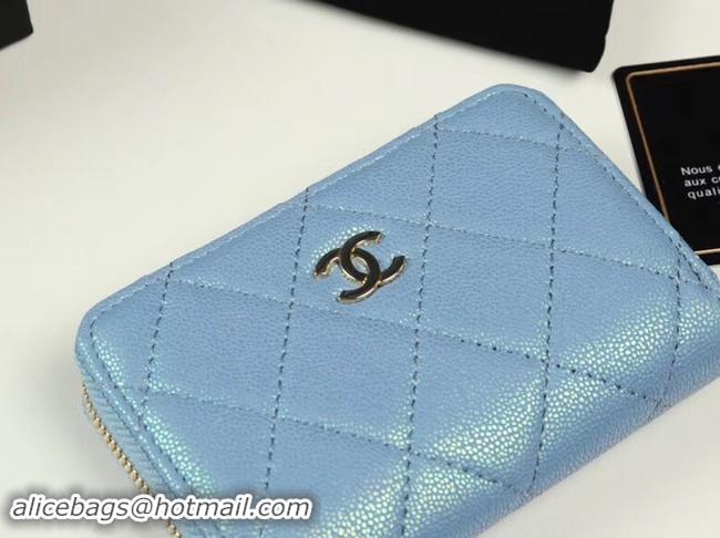 Good Quality Chanel classic card holder Grained Calfskin & Gold-Tone Metal A69271 Blue