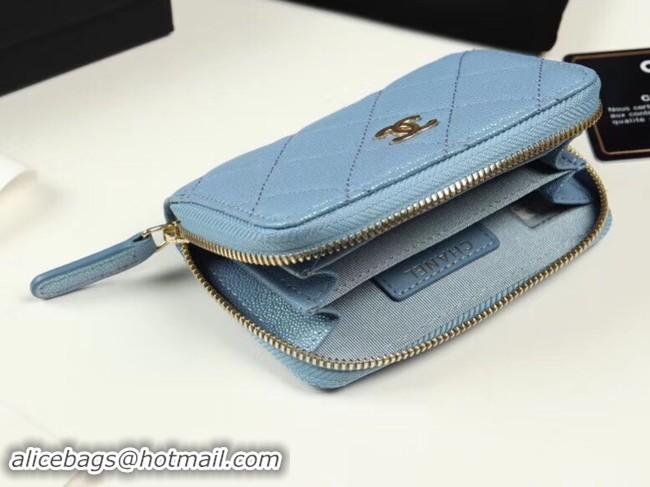 Good Quality Chanel classic card holder Grained Calfskin & Gold-Tone Metal A69271 Blue