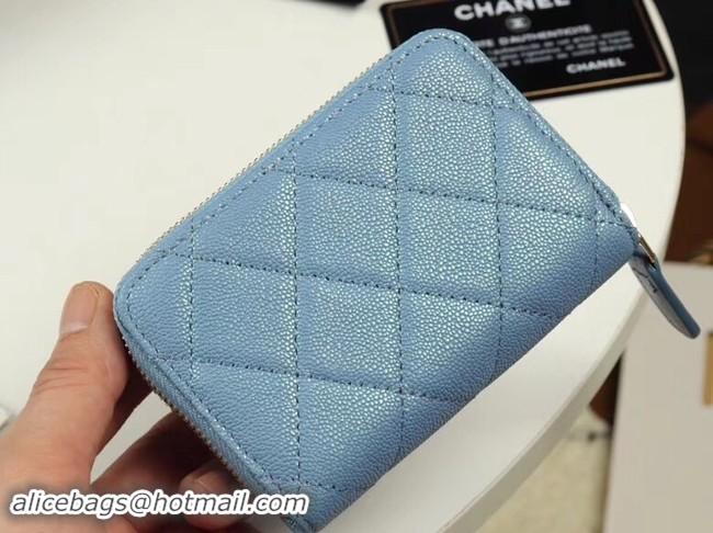 Good Quality Chanel classic card holder Grained Calfskin & Gold-Tone Metal A69271 Blue