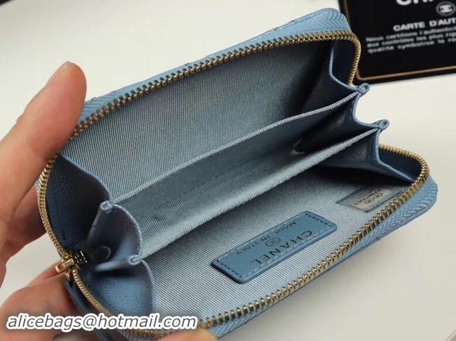 Good Quality Chanel classic card holder Grained Calfskin & Gold-Tone Metal A69271 Blue