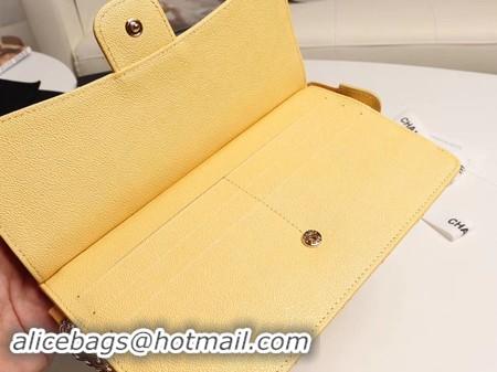 Top Design Chanel classic pouch with handle Lambskin & Gold-Tone Metal AP0364 yellow