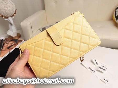 Top Design Chanel classic pouch with handle Lambskin & Gold-Tone Metal AP0364 yellow