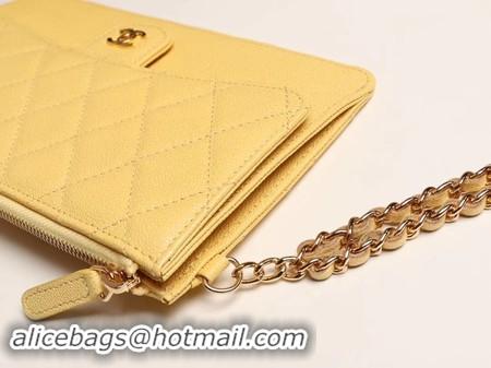 Top Design Chanel classic pouch with handle Lambskin & Gold-Tone Metal AP0364 yellow