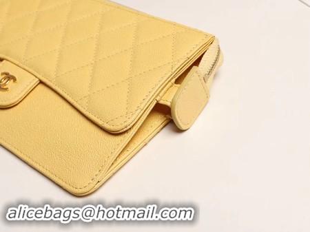 Top Design Chanel classic pouch with handle Lambskin & Gold-Tone Metal AP0364 yellow