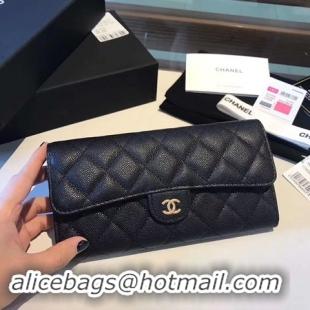 Shop Duplicate Chanel long flap wallet A80759 black