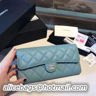 Unique Style Chanel long flap wallet A80759 sky blue