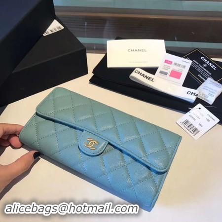 Unique Style Chanel long flap wallet A80759 sky blue