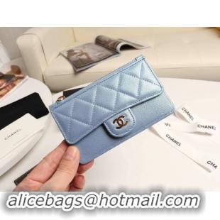 Discount Chanel classic card holder AP0374 sky blue