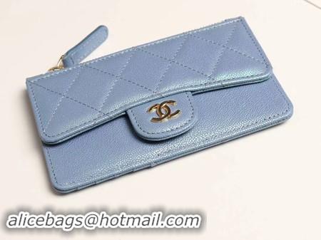 Discount Chanel classic card holder AP0374 sky blue