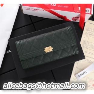 Perfect Chanel Calfskin Leather & Gold-Tone Metal A80286 Blackish green