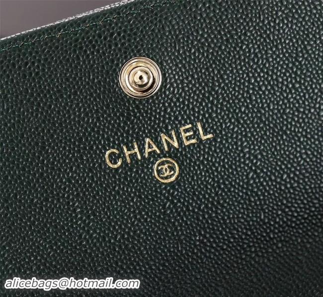 Perfect Chanel Calfskin Leather & Gold-Tone Metal A80286 Blackish green