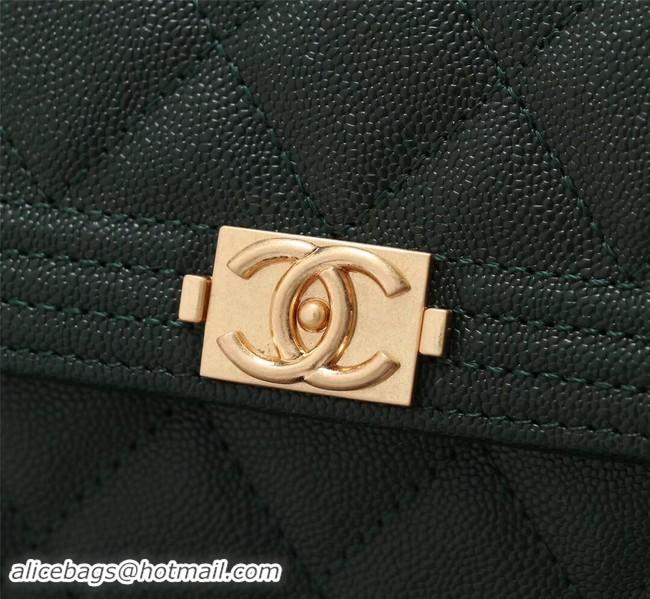 Perfect Chanel Calfskin Leather & Gold-Tone Metal A80286 Blackish green