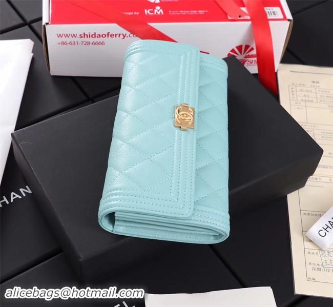 Discount Chanel Calfskin Leather & Gold-Tone Metal A80286 sky blue