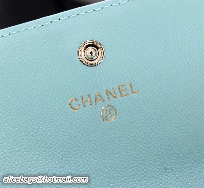 Discount Chanel Calfskin Leather & Gold-Tone Metal A80286 sky blue