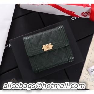 Best Price Chanel Calfskin Leather & Gold-Tone Metal A80734 Blackish green