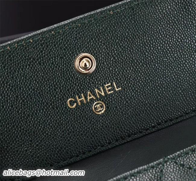 Best Price Chanel Calfskin Leather & Gold-Tone Metal A80734 Blackish green