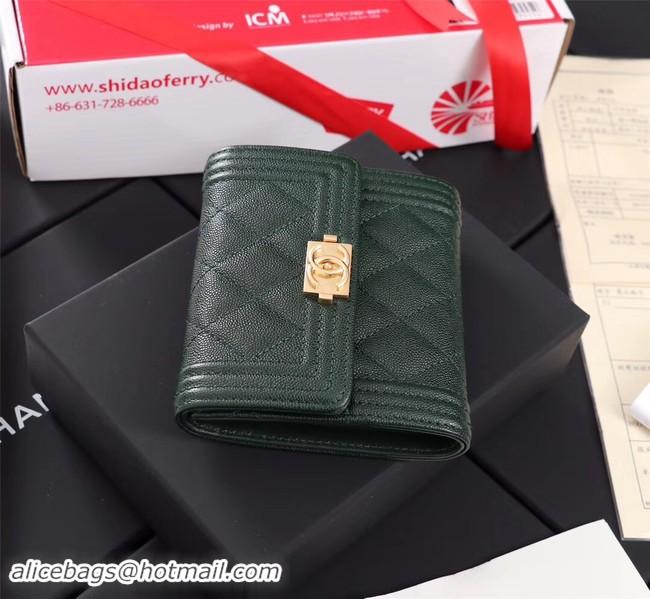 Best Price Chanel Calfskin Leather & Gold-Tone Metal A80734 Blackish green